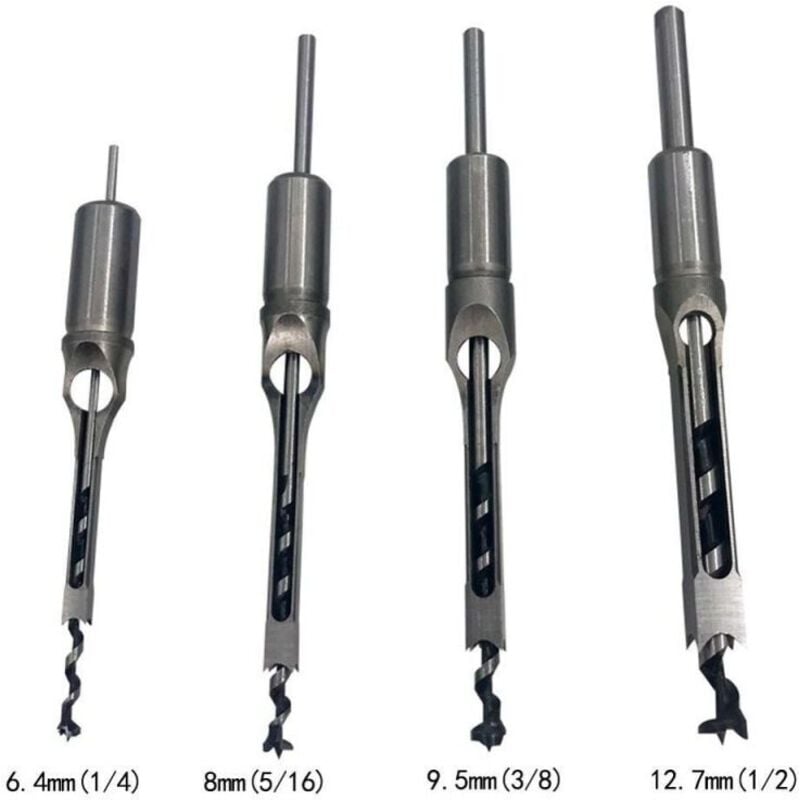 Wood Drill Bit Set for Square Holes, Compatible with Mortise and Tenon Joints, 4-Piece Woodworking Cutting V1188-TAL-SN-06364