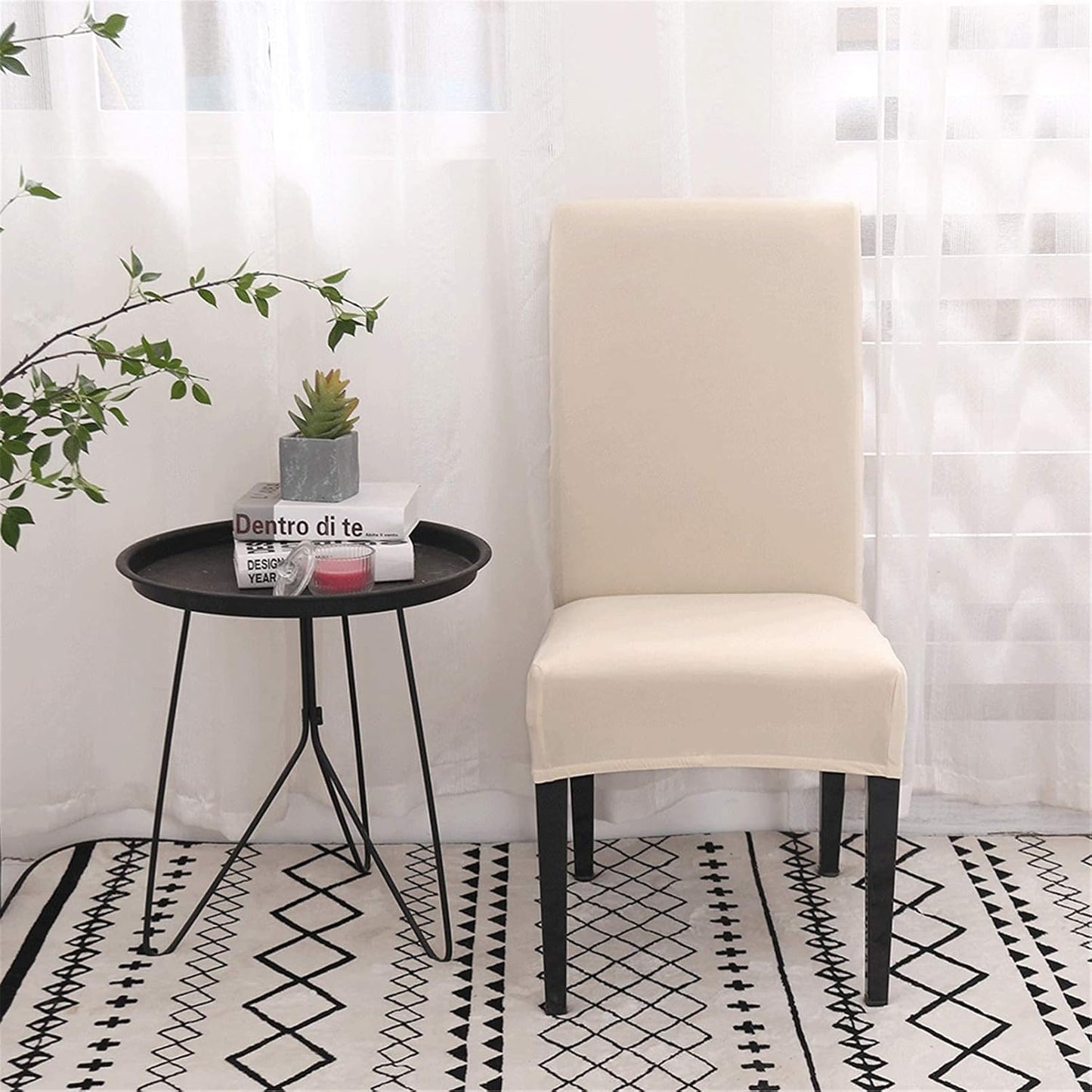 Stretch Washable Chair Covers Set of 4, Removable Slipcovers for Hotel, Beige V1188-TR101-30916-2