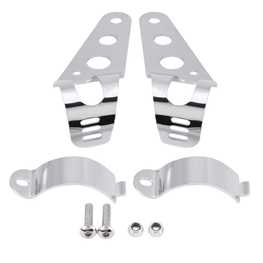 Motorcycle Headlight Mount Bracket Fork Tube Clamp Kit 35-43mm Chrome for Chopper Cafe Racer V1188-TRY101-03154-1