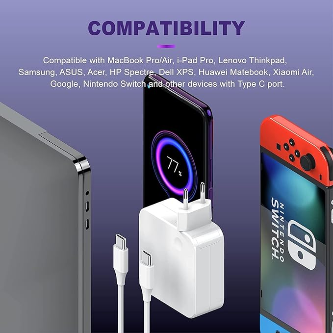 100W USB C Charger Compatible with MacBook Pro 13 14 15 inch 2024 V1188-TSFD-3229-1