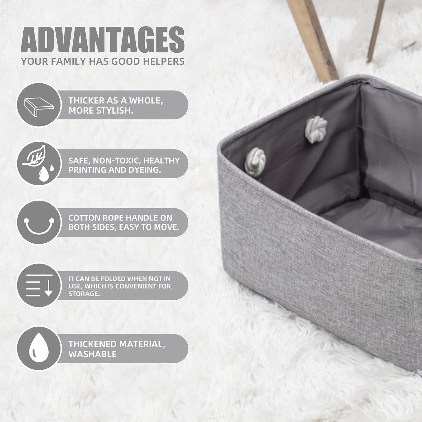 Organizing Fabric Storage Basket Box for Shelves, Nursery, Decorative Baskets(Solid Grey-2 Pack, Small-12.2 * V1188-WSZ-A-2223