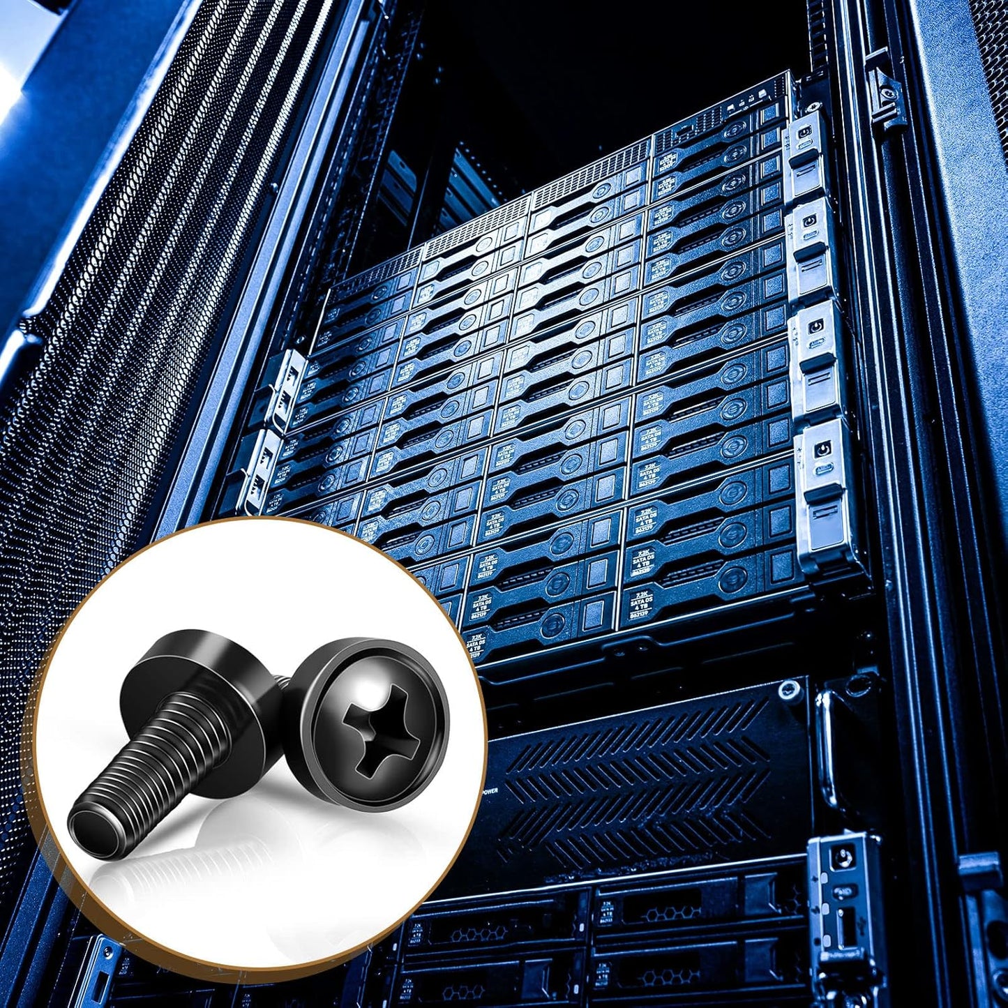 50 Pack M6 x 16 mm Rack Mount Cage Nuts, Screws and Washers Stainless Steel Black Server Rack Screws Square V1188-WTJ-AM-0006