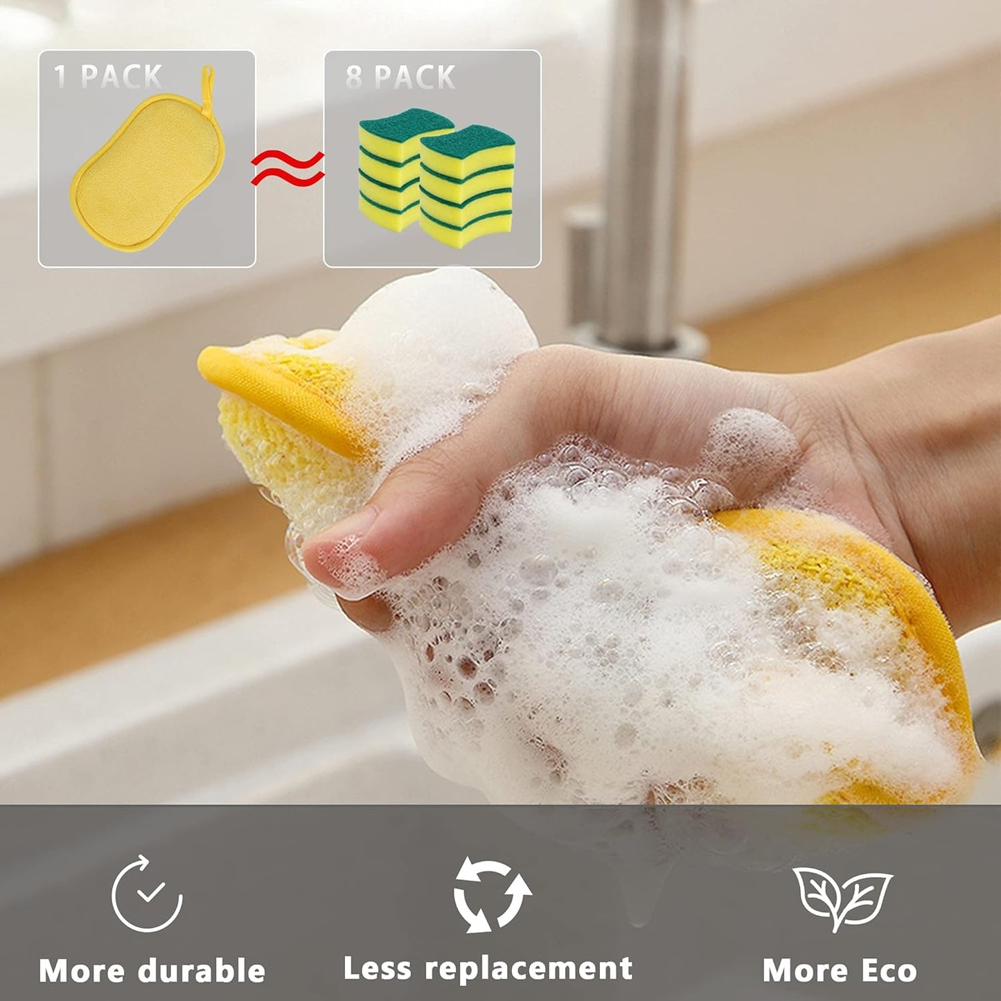 Multipurpose Kitchen Scrub Sponges, Heavy Duty Cleaning Non-Scratch Scrub Sponge, Reusable Microfiber Sponge V1188-WTJ-FR-21096