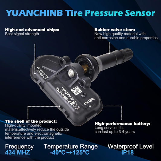 68249197AA TPMS Sensor Dodger RAM, 4-Pack 434MHz Tire Pressure Monitoring System Sensors Compatible with V1188-WTJ-LZZ-00562