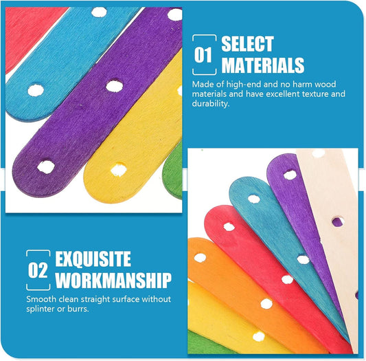 Wooden Lolly Sticks Craft Popsicle Sticks Craft Sticks Ice Cream Sticks with Holes DIY Crafts 50PCS (Colorful) V1188-WTJ-LZZ-01975