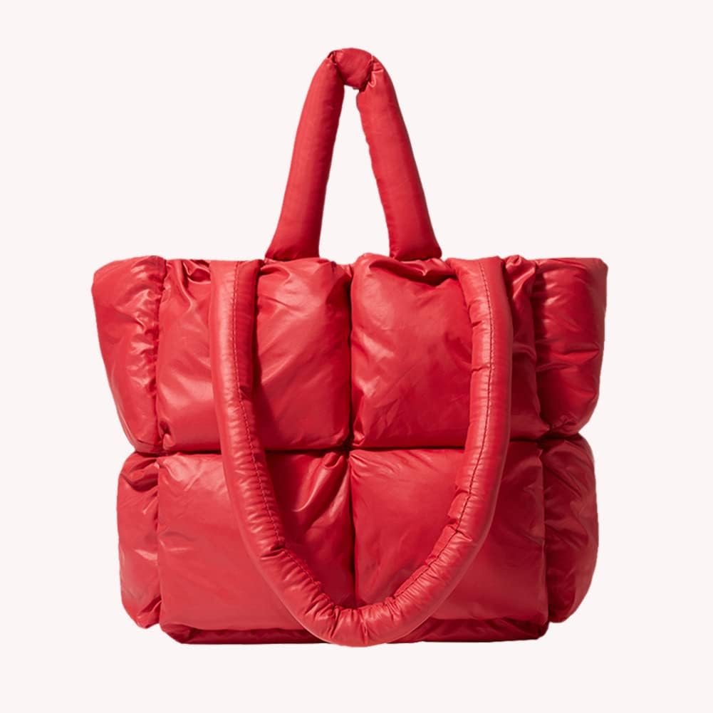 Large Quilted Tote Bag Lightweight, Checkered Shoulder Bag Casual Solid Color Underarm Bags Red V1188-WTJ-QDH-01472
