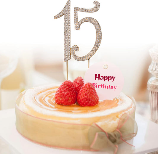 15 Cake Topper Birthday Number 15 Crystal Rhinestones Cake Topper 15th Cake Decoration for Birthday V1188-WTJ-SJH-1162