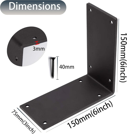 4Packs Heavy Duty Steel Corner Brackets, 90 Degree Angle Bracket-6"x 6" Large L Brackets Connector Brace, V1188-WTJ-SJH-1427