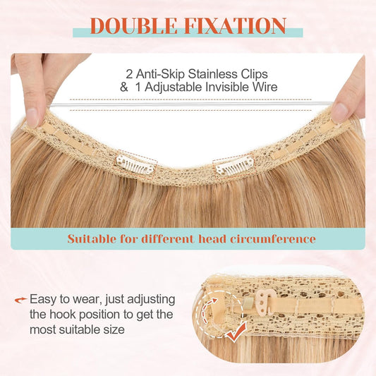 Halo Hair Extensions Real Human Hair 16 Inch Halo Extensions for Women 100% Human Hair Invisible Wire Hair V1188-WTJ-SJH-1558