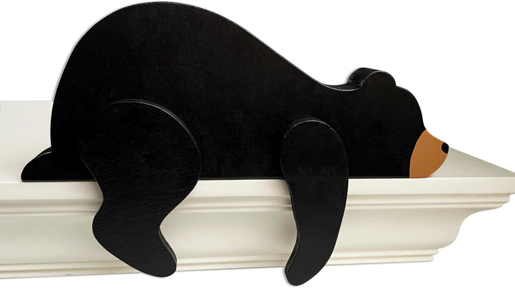 Woodland Nursery Decor For Baby, Black Bear Decoration, Wooden Wilderness Sleeping Bear, Safari Forest Decor V1188-WTJ-SJH-1749