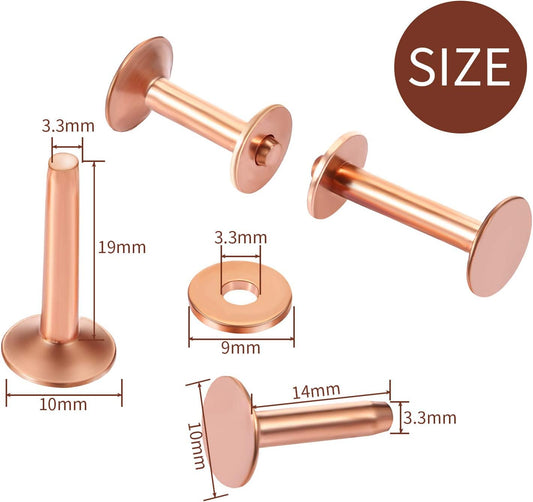 50 Pcs Copper Rivet and Burr 9 and #12 Copper Leather Brass Rivets Fastener Install Setting Tool with Hole V1188-WTJ-TLK-0064