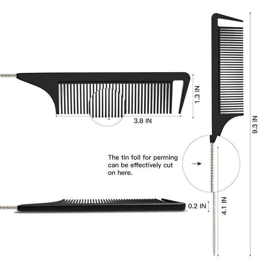 Hair Comb, Rat Tail Comb for Braiding Hair, Fine Tooth Hair Comb with Stainless Steel Pintail for Sectioning, V1188-WTJ-TLK-0163