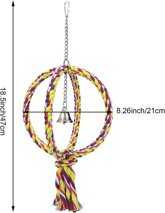 Bird Swing Perch Stand Cotton Rope 2 Two Rings Toy for Parrot Budgie Parakeet Cockatiel Conure Lovebird Finch V1188-WTJ-TLK-0185