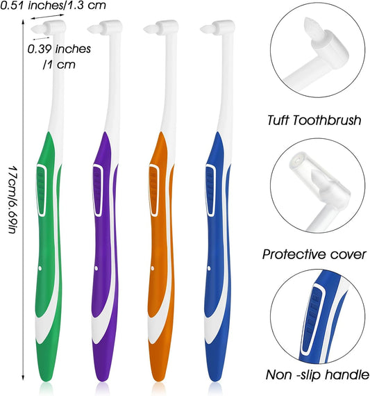 4pcs Tuft Toothbrush Single Tufted Slim Interspace Teeth Brushes End-tuft Tapered Compact Soft Dental Brushes V1188-WTJ-TLK-0406
