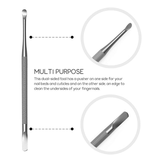 Professional Cuticle Pusher and Spoon Nail Cleaner | 5 Pack | Dual Sided Stainless Steel Pusher and Nail V1188-WTJ-TLK-1279