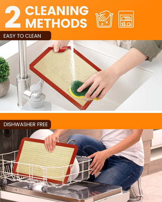 Silicone Mats, 2 Pack Nonstick Baking Sheet Liners, 26" x 11" Pastry Mat for Cookies, Candy, Bread & Pastry V1188-WTJ-TLK-1295