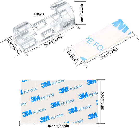 120 Pcs Adhesive Cable Clips, Cable Management Clips, Clear Cable Organizer, Cord Holder, Wire Clips, Sticky V1188-WTJ-YL-2440
