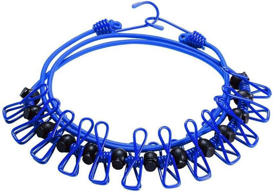 2 Pack 5.84 Feet Windproof Clothesline with 12 Blue Clips, Adjustable Clothes Line for Home, Travel and V1188-WTJ-YL-2569