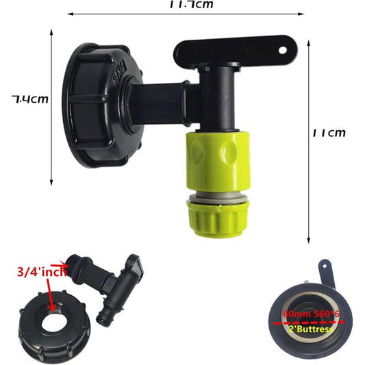 1000L Plastic Tank Faucet with Garden Hose Connector, IBC Tank Faucet Adapter, 3/4 Inch Thread Connection for V1188-YG516-05345-1