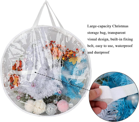 2Pcs Christmas Wreath Storage Container 20 Inch Clear Wreath Storage Bags Round Durable Wreath Bags Clear V1188-YT-A-314