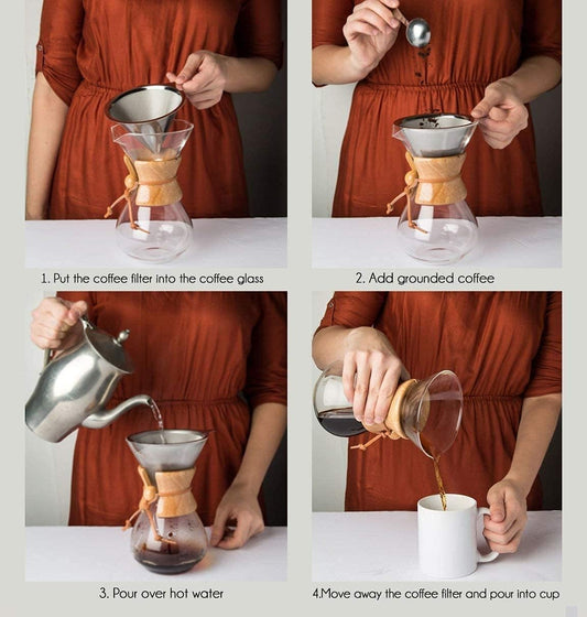 Pour Over Coffee Maker,Reusable Glass Coffee Pot Manual Dripper Brewer Hand Drip with Stainless Steel Filter V1188-YT-A-487