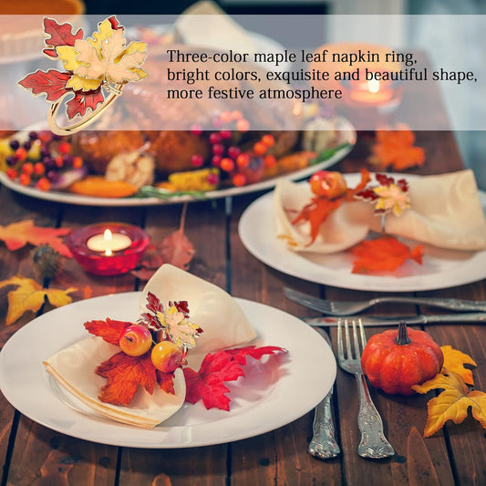 Fall Maple Leaf Napkin Rings Set of 4 Thanksgiving Maple Napkins Holder with Rhinestones Maple Leaves V1188-ZC-01-124