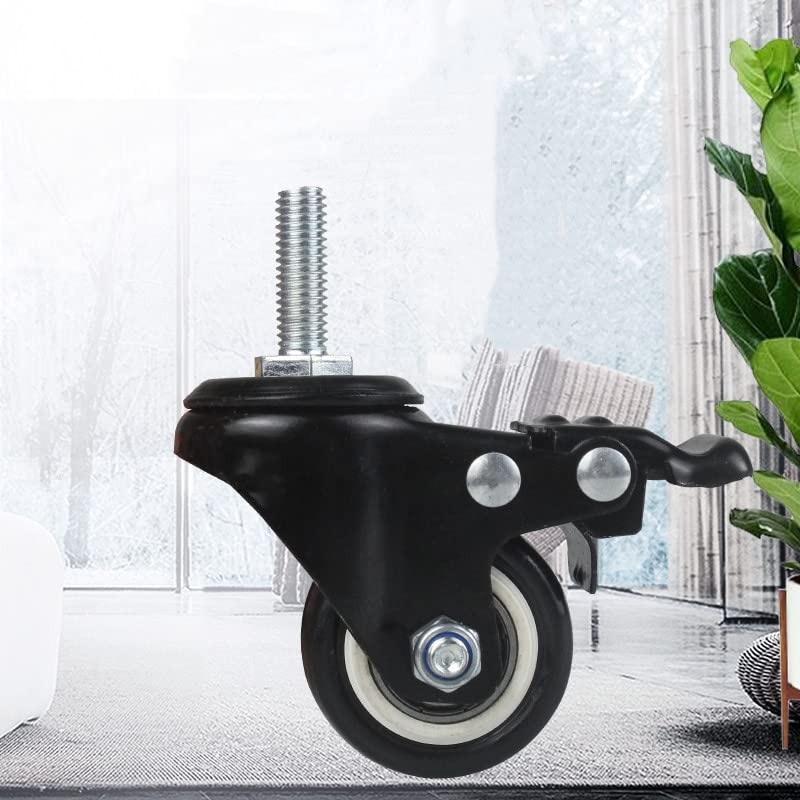 4Pcs 1.5 Inch Heavy Duty Caster Wheels Swivel Casters with Brake and M8 Threaded Stem, Loading 50kg/110lbs V1188-ZC-DLL-1761
