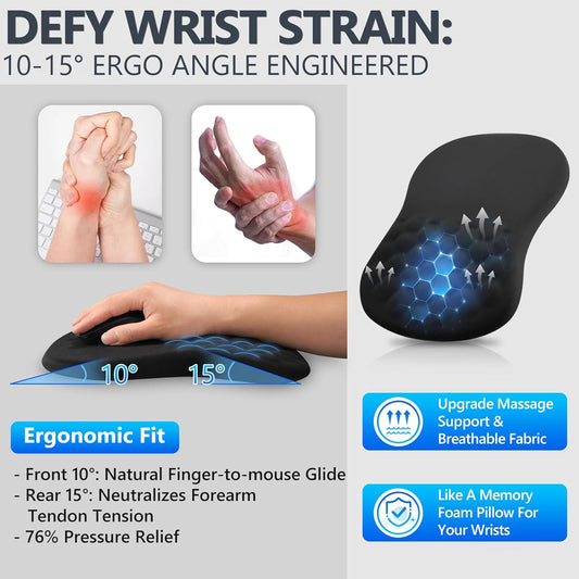 Ergonomic Mouse Pad with Wrist Rest, Dual-Slope Design for Pain Relief- Large 12x8 Inch Size with Reinforced V1188-ZC-DLL-755