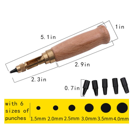 Adjustable Screw Hole Punch Automatic Hole Punch Tool with Wood Color Wooden Handle Bookbinding Tool Leather V1188-ZC-DP-267