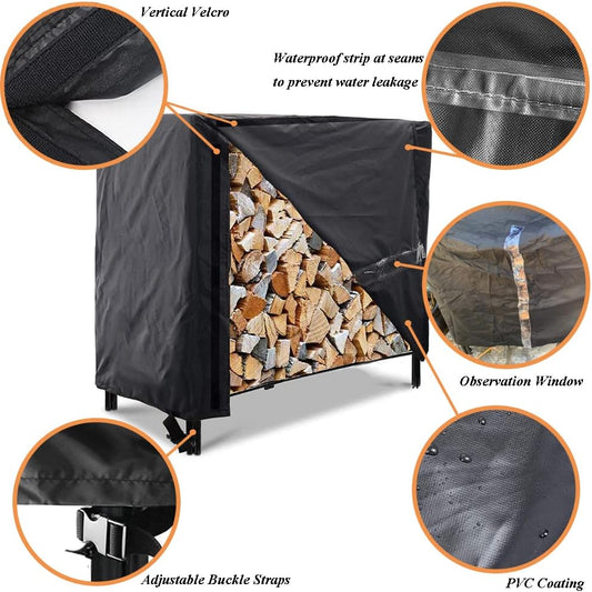 Firewood Log Rack Cover 4ft / 8ft Heavy Duty Waterproof Wood Pile Outdoor Patio Garden Fireplace Holder Fire V1188-ZC-LHJ-1176