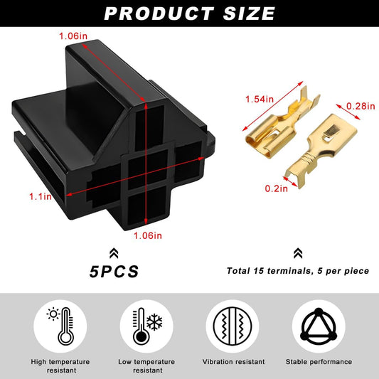 5 PCS Pin Relay Connectors, 12V Socket 30Amp/40Amp Connector with 6.3mm Terminals, Automotive Terminal Relays V1188-ZC-LHJ-1417