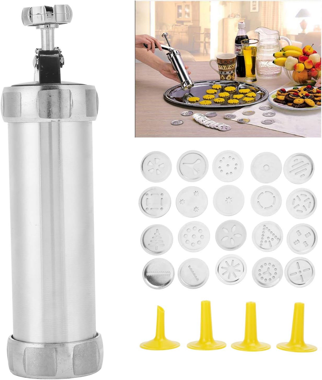 Cookie Press,Electric Cookie Press Gun with 20 Cookie Shapes Discs and 4 Piping Nozzle Cookie Press for V1188-ZC-LHJ-495