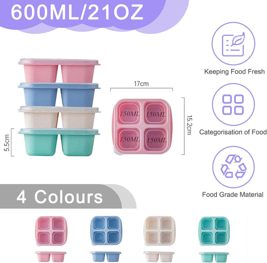 Snack Boxes with Compartments for Kids and Adults 4-Compartment Bento Lunch Boxes 4-Pack V1188-ZX-Y923-01340