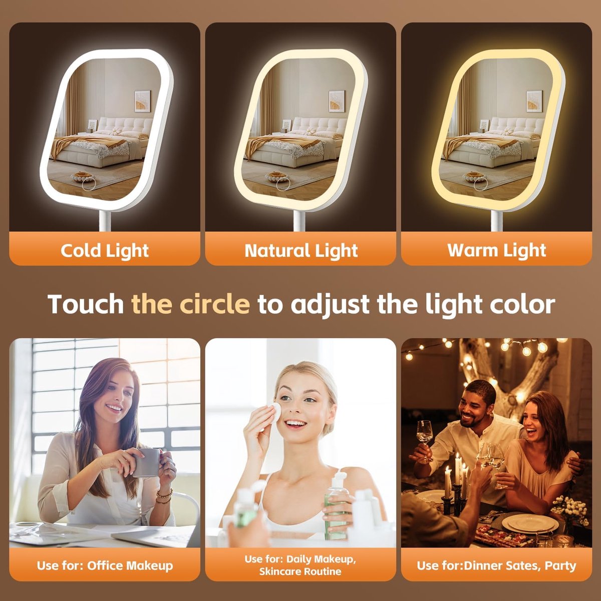 Make-up Mirror with Light - 3 Light Colors - Dimmable - Mirror with Lights - Smart Touch - USB Charging Port V1188-ZXY-10017