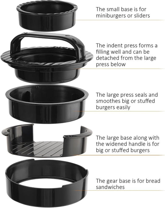3-in-1 Hamburger and Hamburger Press - Hamburger Mold - Non-stick, Durable Patty Maker for Stuffed Burgers V1188-ZXY-10075