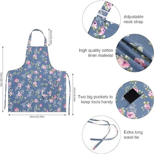 Aprons - Women's Kitchen - Adjustable Floral Apron with Large Pockets - for Cooking, Baking, Gardening - V1188-ZXY-10082