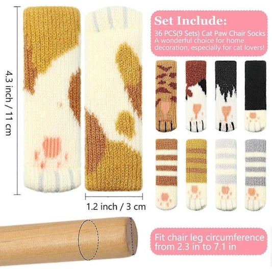 Furniture Socks - 36 pieces (9 sets) - Cat chair socks - Cat paw chair leg socks - Cat furniture socks - V1188-ZXY-10084