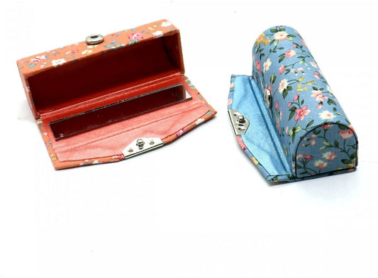 Organizer - Set of 4 Women's Lipstick Cases with Floral Motif and Mirror - Makeup Storage Set, Cosmetic V1188-ZXY-10087