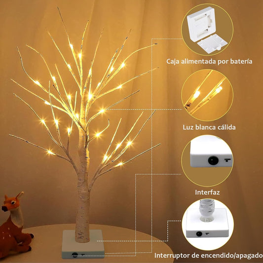 LED Lighting - Christmas Tree with LED Lighting - 60cm Birch Wood Christmas Decoration - Bright and Warm V1188-ZXY-10126