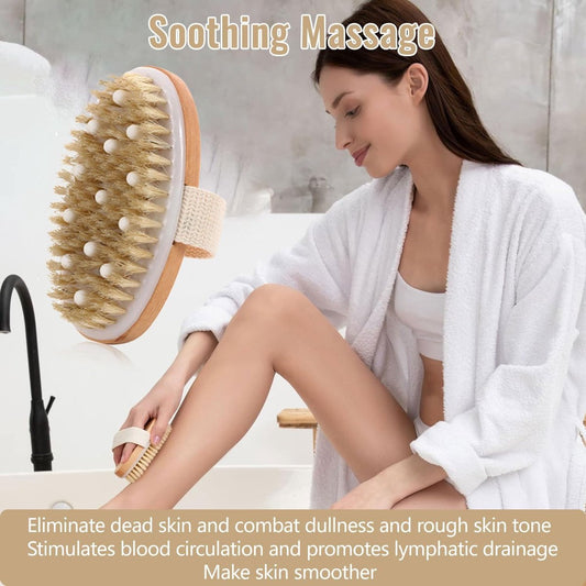 Bath Brush - Body Brush - Natural Bristles - Massage Brush - Shower Brush - Exfoliating Brush - Sauna Brush - V1188-ZXY-10192