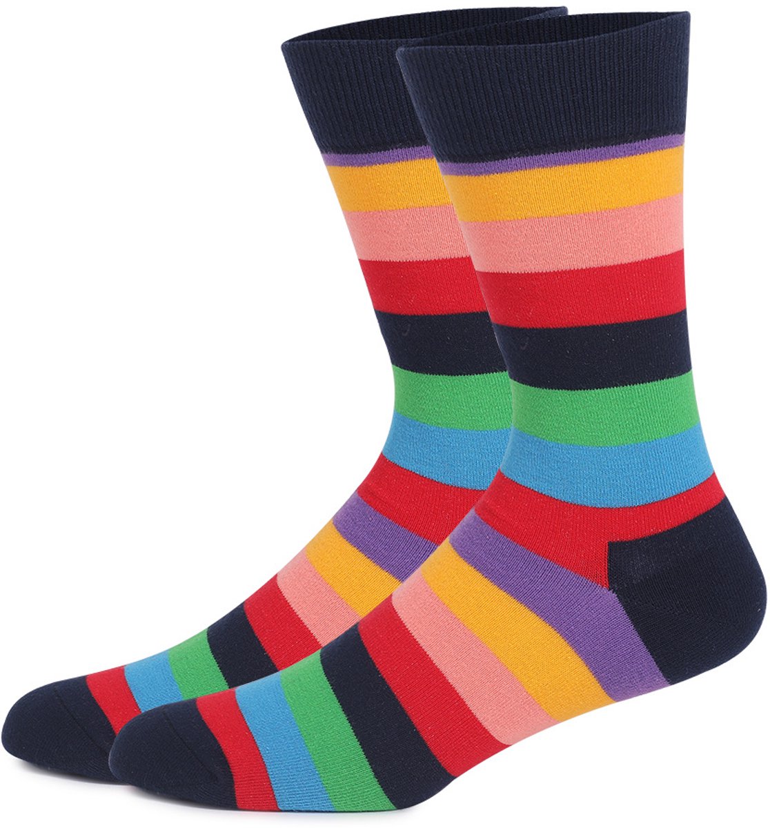 Socks - Comfort Cotton High Socks - Colorful Striped Socks (5 Pairs) V1188-ZXY-10215