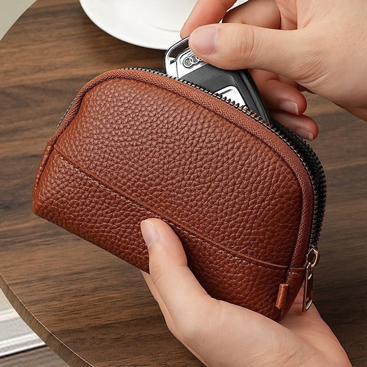 Vintage Wallet with Zip Around - Compact and Beautiful - Key Holder - Mini - Clutch - Coin Purse - Dark Brown V1188-ZXY-10263