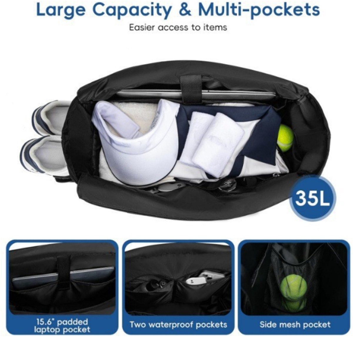 Backpack - Tennis bag - Handbag - Sports bag - Waterproof racket bag - Suitable for multiple rackets with V1188-ZXY-10266