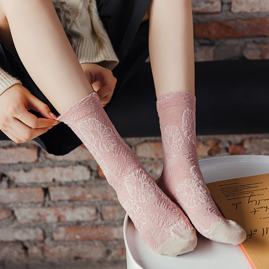 Women's slipper socks (4 pairs) - House socks - Pink socks - Women's autumn and winter socks, with V1188-ZXY-10295