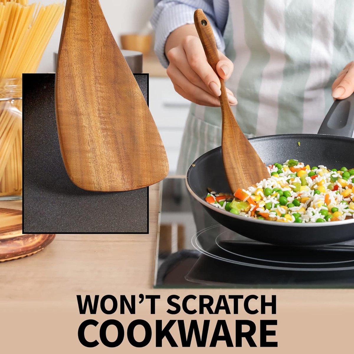 cookware set - 6-piece - Wooden kitchen utensils - Spoon and spatula set - lightweight non-stick cookware V1188-ZXY-10349