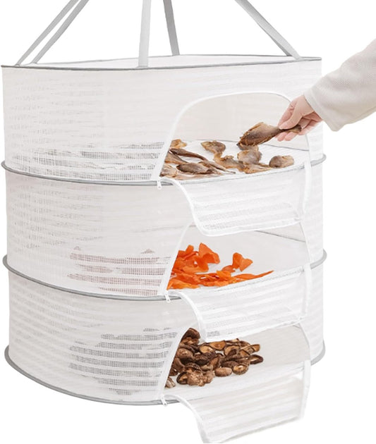 Clothes Drying Rack - Three-Tier Mesh Hanging Drying Rack - Foldable - Zippered - Suitable for drying plants, V1188-ZXY-10374