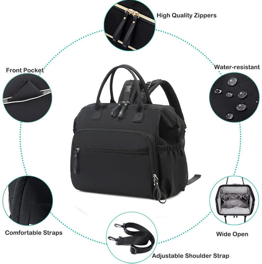 Convertible Diaper Bag - Wide Opening - 14 Pockets - Stylish - Baby Changing Bag - with Stroller Buckle - V1188-ZXY-10415