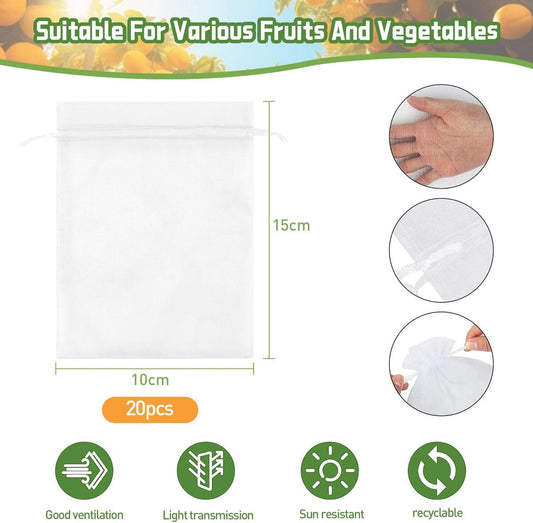 Garden Tools - 20 Items - Fruit Protection Bags - White Fruit Protection Bags with Drawstring - Garden Net V1188-ZXY-10470