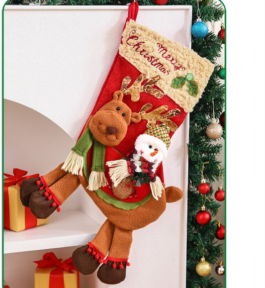 Christmas Stocking Gift Bag - Large Size - Children's - Preschool - Christmas Gift - Old Snowman - Candy V1188-ZXY-10584