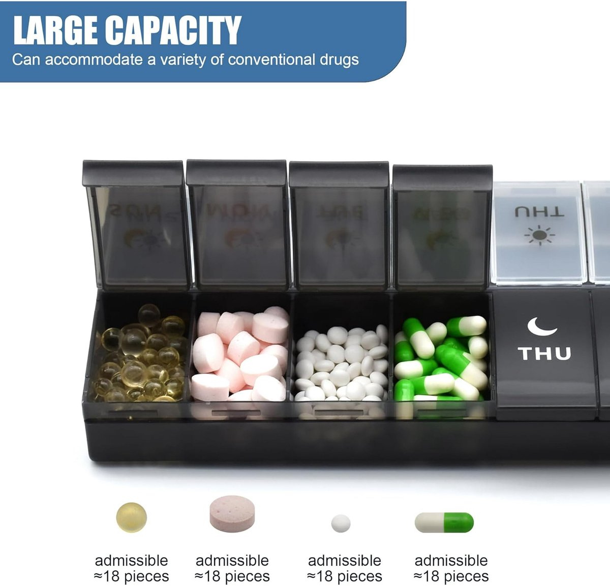 Storage Box - Vitamin Box Medicine Dispenser - Twice Daily (Black & White) V1188-ZXY-10617